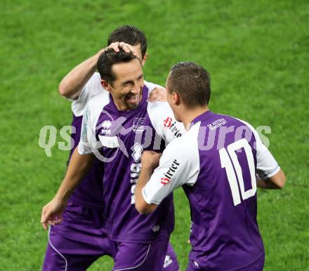 Fussball Regionalliga. SK Austria Klagenfurt gegen GAK. Torjubel Matthias Dollinger, Stefan Erkinger, Christoph Mattes (Klagenfurt). Klagenfurt, 1.9.2012.
Foto: kuess
---
pressefotos, pressefotografie, kuess, qs, qspictures, sport, bild, bilder, bilddatenbank