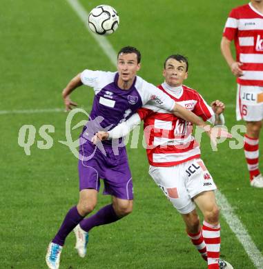 Fussball Regionalliga. SK Austria Klagenfurt gegen GAK. Stefan Erkinger, (Klagenfurt), Michael Hofer  (GAK). Klagenfurt, 1.9.2012.
Foto: kuess
---
pressefotos, pressefotografie, kuess, qs, qspictures, sport, bild, bilder, bilddatenbank