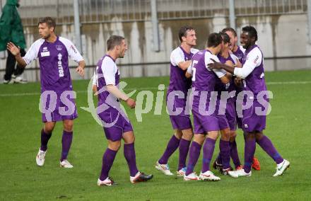 Fussball Regionalliga. SK Austria Klagenfurt gegen GAK. Torjubel Austria. Klagenfurt, 1.9.2012.
Foto: kuess
---
pressefotos, pressefotografie, kuess, qs, qspictures, sport, bild, bilder, bilddatenbank