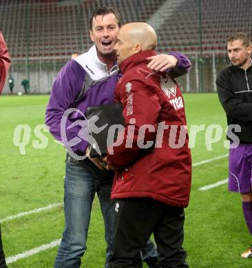 Fussball Regionalliga. SK Austria Klagenfurt gegen GAK. Jubel Trainer Bruno Friesenbichler, Co-Trainer Guenther Gorenzel (Klagenfurt). Klagenfurt, 1.9.2012.
Foto: kuess
---
pressefotos, pressefotografie, kuess, qs, qspictures, sport, bild, bilder, bilddatenbank