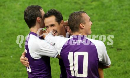 Fussball Regionalliga. SK Austria Klagenfurt gegen GAK. Torjubel Matthias Dollinger, Stefan Erkinger, Christoph Mattes (Klagenfurt). Klagenfurt, 1.9.2012.
Foto: kuess
---
pressefotos, pressefotografie, kuess, qs, qspictures, sport, bild, bilder, bilddatenbank