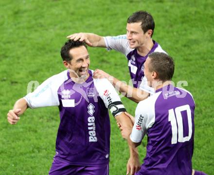 Fussball Regionalliga. SK Austria Klagenfurt gegen GAK. Torjubel Matthias Dollinger, Stefan Erkinger, Christoph Mattes (Klagenfurt). Klagenfurt, 1.9.2012.
Foto: kuess
---
pressefotos, pressefotografie, kuess, qs, qspictures, sport, bild, bilder, bilddatenbank