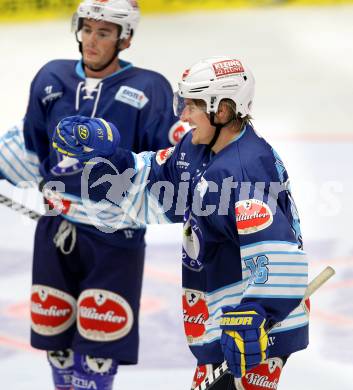 EBEL. Testspiel. EC VSV gegen HC Lugano. Torjubel Daniel Nageler (VSV). Villach, am 2.9..2012.
Foto: Kuess 


---
pressefotos, pressefotografie, kuess, qs, qspictures, sport, bild, bilder, bilddatenbank