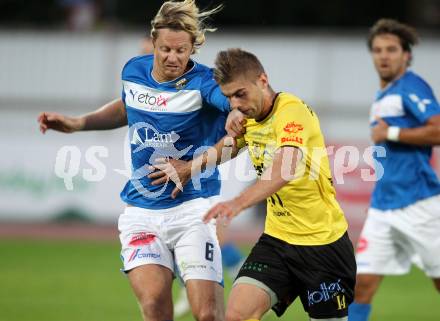 Fussball. Regionalliga. VSV gegen Allerheiligen. Johannes Isopp,  (VSV), Armend Spreco (Allerheiligen). Villach, 7.9.2012.
Foto: Kuess
---
pressefotos, pressefotografie, kuess, qs, qspictures, sport, bild, bilder, bilddatenbank