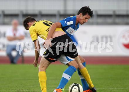 Fussball. Regionalliga. VSV gegen Allerheiligen. Andreas Dlopst,  (VSV), Marko Kocever (Allerheiligen).. Villach, 7.9.2012.
Foto: Kuess
---
pressefotos, pressefotografie, kuess, qs, qspictures, sport, bild, bilder, bilddatenbank