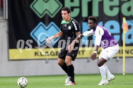 Fussball Regionalliga. SK Austria Klagenfurt gegen Pasching. Christian Makanda Mpaka, (Klagenfurt), Diaz Casanova Montenegro Ignacio (Pasching). Klagenfurt, 15.9.2012. 
Foto: Kuess

---
pressefotos, pressefotografie, kuess, qs, qspictures, sport, bild, bilder, bilddatenbank