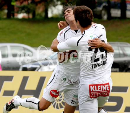 Fussball. Bundesliga. RZ Pellets WAC gegen SC Wiener Neustadt. Torjubel Mihret Topcagic, David De Paula Gallardo (WAC). Wolfsberg, 15.9.2012.
Foto: Kuess

---
pressefotos, pressefotografie, kuess, qs, qspictures, sport, bild, bilder, bilddatenbank