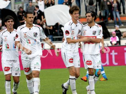 Fussball. Bundesliga. RZ Pellets WAC gegen SC Wiener Neustadt. Torjubel Christian Falk, Jacobo Maria Ynclan Pajares (WAC). Wolfsberg, 15.9.2012.
Foto: Kuess

---
pressefotos, pressefotografie, kuess, qs, qspictures, sport, bild, bilder, bilddatenbank