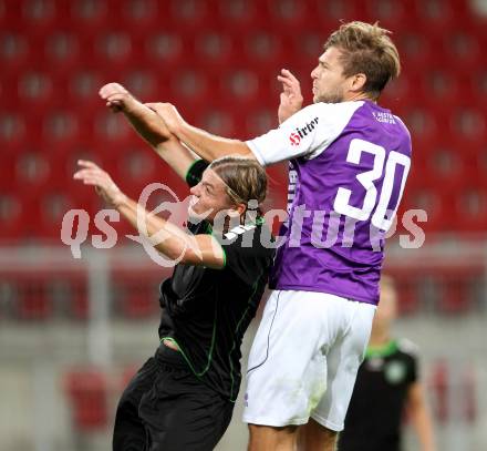 Fussball Regionalliga. SK Austria Klagenfurt gegen Pasching. Boris HUettenbrenner,  (Klagenfurt), Thomas Krammer (Pasching). Klagenfurt, 15.9.2012. 
Foto: Kuess

---
pressefotos, pressefotografie, kuess, qs, qspictures, sport, bild, bilder, bilddatenbank