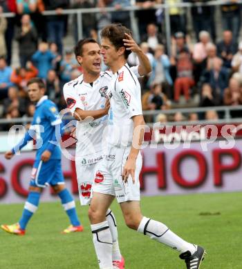 Fussball. Bundesliga. RZ Pellets WAC gegen SC Wiener Neustadt. Torjubel Christian Falk, Michael Liendl  (WAC). Wolfsberg, 15.9.2012.
Foto: Kuess

---
pressefotos, pressefotografie, kuess, qs, qspictures, sport, bild, bilder, bilddatenbank