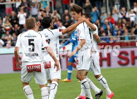 Fussball. Bundesliga. RZ Pellets WAC gegen SC Wiener Neustadt. Torjubel Falk Christian (WAC). Wolfsberg, 15.9.2012.
Foto: Kuess

---
pressefotos, pressefotografie, kuess, qs, qspictures, sport, bild, bilder, bilddatenbank