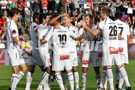 Fussball. Bundesliga. RZ Pellets WAC gegen SC Wiener Neustadt. Torjubel (WAC). Wolfsberg, 15.9.2012.
Foto: Kuess

---
pressefotos, pressefotografie, kuess, qs, qspictures, sport, bild, bilder, bilddatenbank