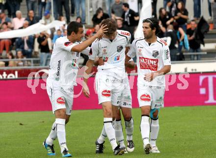 Fussball. Bundesliga. RZ Pellets WAC gegen SC Wiener Neustadt. Torjubel Christian Falk, Jacobo Maria Ynclan Pajares, Nenad Jovanovic (WAC). Wolfsberg, 15.9.2012.
Foto: Kuess

---
pressefotos, pressefotografie, kuess, qs, qspictures, sport, bild, bilder, bilddatenbank