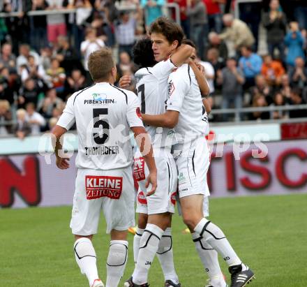 Fussball. Bundesliga. RZ Pellets WAC gegen SC Wiener Neustadt. Torjubel Falk Christian (WAC). Wolfsberg, 15.9.2012.
Foto: Kuess

---
pressefotos, pressefotografie, kuess, qs, qspictures, sport, bild, bilder, bilddatenbank