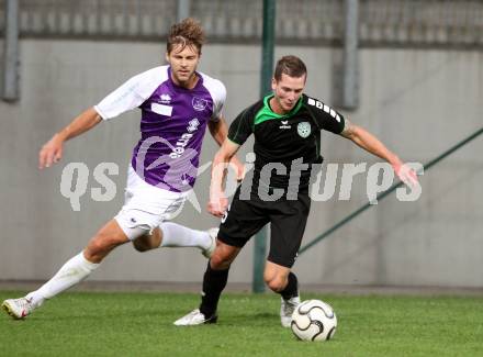 Fussball Regionalliga. SK Austria Klagenfurt gegen Pasching. Boris Huettenbrenner, (Klagenfurt), Daniel Kerschbaumer (Pasching). Klagenfurt, 15.9.2012. 
Foto: Kuess

---
pressefotos, pressefotografie, kuess, qs, qspictures, sport, bild, bilder, bilddatenbank