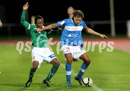 Fussball Regionalliga. VSV gegen SV Wallern. Michael Kirisits,  (VSV), Harrison Kennedy (Wallern). Villach, 20.8.2012.
Foto: Kuess
---
pressefotos, pressefotografie, kuess, qs, qspictures, sport, bild, bilder, bilddatenbank