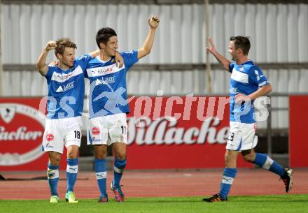 Fussball Regionalliga. VSV gegen SV Wallern. Torjubel Daniel Pirker, Michel Sandic (VSV). Villach, 20.8.2012.
Foto: Kuess
---
pressefotos, pressefotografie, kuess, qs, qspictures, sport, bild, bilder, bilddatenbank