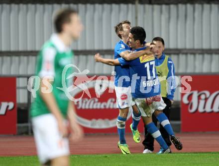 Fussball Regionalliga. VSV gegen SV Wallern. Torjubel Daniel Pirker, Michel Sandic (VSV). Villach, 20.8.2012.
Foto: Kuess
---
pressefotos, pressefotografie, kuess, qs, qspictures, sport, bild, bilder, bilddatenbank