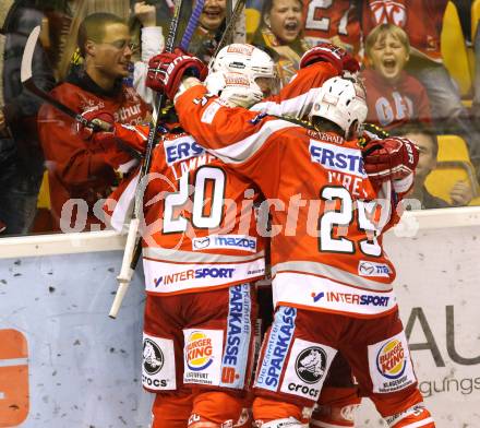 EBEL. Eishockey Bundesliga. EC KAC gegen KHL Medvescak Zagreb. Jubel  (KAC). Klagenfurt, am 21.9.2012.
Foto: Kuess 


---
pressefotos, pressefotografie, kuess, qs, qspictures, sport, bild, bilder, bilddatenbank