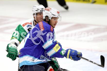 EBEL. Eishockey Bundesligal. EC VSV gegen HDD TELEMACH Olimpija Ljubljana. Benjamin Petrik, (VSV), RATCHUK Michael (Laibach). Villach, am 21.9.2012.
Foto: Kuess 


---
pressefotos, pressefotografie, kuess, qs, qspictures, sport, bild, bilder, bilddatenbank