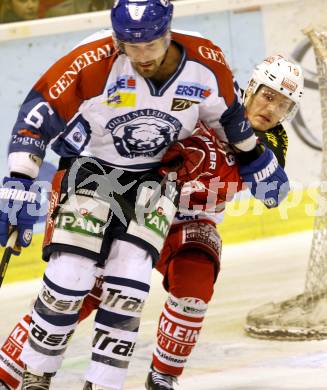 EBEL. Eishockey Bundesliga. EC KAC gegen KHL Medvescak Zagreb.  GEIER Stefan (KAC),  Kyle Greentree (Zagreb). Klagenfurt, am 21.9.2012.
Foto: Kuess 


---
pressefotos, pressefotografie, kuess, qs, qspictures, sport, bild, bilder, bilddatenbank