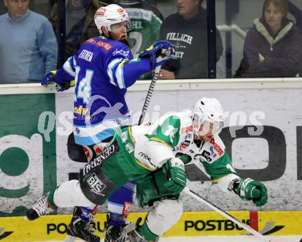 EBEL. Eishockey Bundesligal. EC VSV gegen HDD TELEMACH Olimpija Ljubljana. Markus Peintner (VSV), MUSIC Ales (Laibach). Villach, am 21.9.2012.
Foto: Kuess 


---
pressefotos, pressefotografie, kuess, qs, qspictures, sport, bild, bilder, bilddatenbank