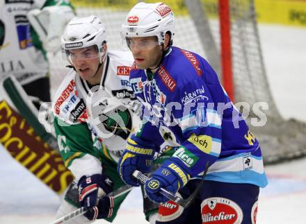 EBEL. Eishockey Bundesligal. EC VSV gegen HDD TELEMACH Olimpija Ljubljana. Derek Damon (VSV), ERMAN Matevz (Laibach). Villach, am 21.9.2012.
Foto: Kuess 


---
pressefotos, pressefotografie, kuess, qs, qspictures, sport, bild, bilder, bilddatenbank