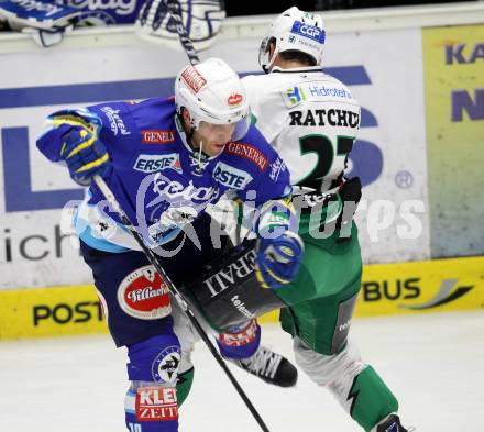 EBEL. Eishockey Bundesligal. EC VSV gegen HDD TELEMACH Olimpija Ljubljana. Derek Damon, (VSV), RATCHUK Michael (Laibach). Villach, am 21.9.2012.
Foto: Kuess 


---
pressefotos, pressefotografie, kuess, qs, qspictures, sport, bild, bilder, bilddatenbank