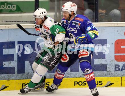 EBEL. Eishockey Bundesligal. EC VSV gegen HDD TELEMACH Olimpija Ljubljana. Scott Hotham, (VSV), ANKERST Jaka (Laibach). Villach, am 21.9.2012.
Foto: Kuess 


---
pressefotos, pressefotografie, kuess, qs, qspictures, sport, bild, bilder, bilddatenbank