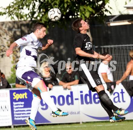 Fussball Regionalliga. SAK gegen St. Florian. Patrick Lausegger,  (SAK), Markus Hermes (St.Florian). Klagenfurt, 22.9.2012.
Foto: Kuess
---
pressefotos, pressefotografie, kuess, qs, qspictures, sport, bild, bilder, bilddatenbank