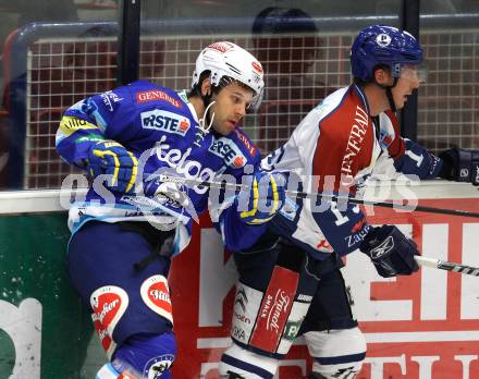 EBEL. Eishockey Bundesliga. VSV gegen Medvescak Zagreb. Derek Damon (VSV), Andy Sertich (Zagreb). Villach, am 23.9.2012.
Foto: Kuess
---
pressefotos, pressefotografie, kuess, qs, qspictures, sport, bild, bilder, bilddatenbank