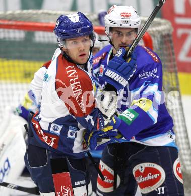 EBEL. Eishockey Bundesliga. VSV gegen Medvescak Zagreb. Klemen Pretnar (VSV), Adam Naglich (Zagreb). Villach, am 23.9.2012.
Foto: Kuess
---
pressefotos, pressefotografie, kuess, qs, qspictures, sport, bild, bilder, bilddatenbank