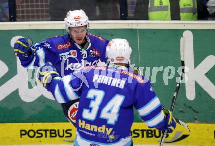 EBEL. Eishockey Bundesligal. EC VSV gegen KHL Medvescak Zagreb. Torjubel Marco Pewal, Markus Peintner (VSV).. Villach, am 23.9.2012.
Foto: Kuess 


---
pressefotos, pressefotografie, kuess, qs, qspictures, sport, bild, bilder, bilddatenbank