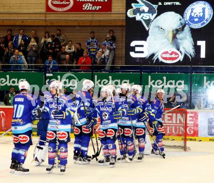 EBEL. Eishockey Bundesligal. EC VSV gegen KHL Medvescak Zagreb. Jubel VSV. Villach, am 23.9.2012.
Foto: Kuess 


---
pressefotos, pressefotografie, kuess, qs, qspictures, sport, bild, bilder, bilddatenbank