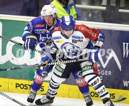 EBEL. Eishockey Bundesliga. VSV gegen Medvescak Zagreb. Nikolaus Hartl (VSV), Adam Naglich (Zagreb). Villach, am 23.9.2012.
Foto: Kuess
---
pressefotos, pressefotografie, kuess, qs, qspictures, sport, bild, bilder, bilddatenbank