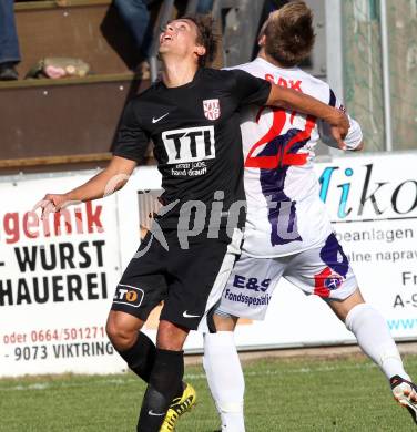 Fussball Regionalliga. SAK gegen St. Florian. Florian Oberrisser,  (SAK), Thomas Mitterndorfer (St.Florian). Klagenfurt, 22.9.2012.
Foto: Kuess
---
pressefotos, pressefotografie, kuess, qs, qspictures, sport, bild, bilder, bilddatenbank