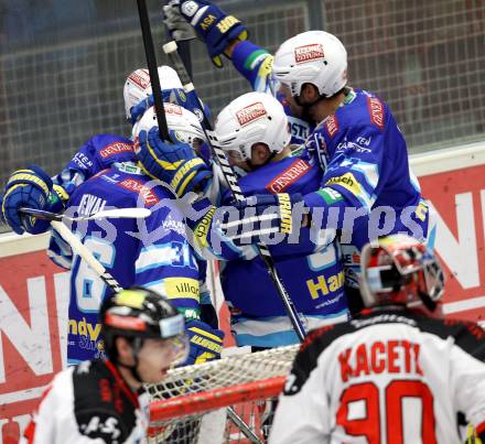 EBEL. Eishockey Bundesligal. EC VSV gegen HC Orli Znojmo. Torjubel VSV. Villach, am 28.9.2012.
Foto: Kuess 


---
pressefotos, pressefotografie, kuess, qs, qspictures, sport, bild, bilder, bilddatenbank