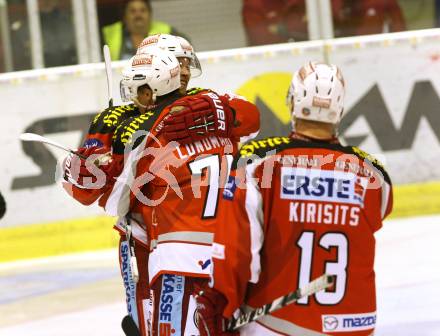 EBEL. Eishockey Bundesliga. EC KAC gegen SAPA Fehervar AV19.  Jubel Jamie Lundmark, John Lammers (KAC),  (Alba Volan). Klagenfurt, am 28.9.2012.
Foto: Kuess 


---
pressefotos, pressefotografie, kuess, qs, qspictures, sport, bild, bilder, bilddatenbank