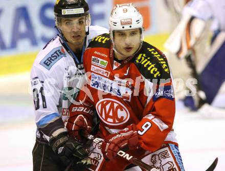 EBEL. Eishockey Bundesliga. EC KAC gegen SAPA Fehervar AV19. Tyler Spurgeon,  (KAC), Harlan Pratt  (Alba Volan). Klagenfurt, am 28.9.2012.
Foto: Kuess 


---
pressefotos, pressefotografie, kuess, qs, qspictures, sport, bild, bilder, bilddatenbank