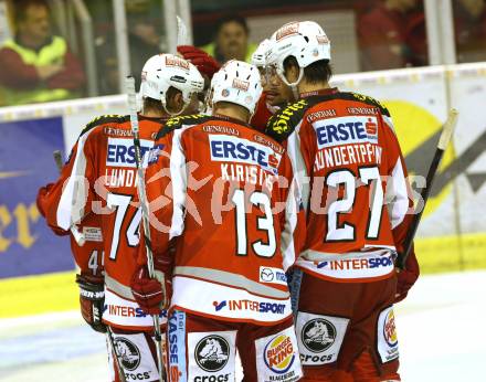 EBEL. Eishockey Bundesliga. EC KAC gegen SAPA Fehervar AV19.  Jubel (KAC). Klagenfurt, am 28.9.2012.
Foto: Kuess 


---
pressefotos, pressefotografie, kuess, qs, qspictures, sport, bild, bilder, bilddatenbank