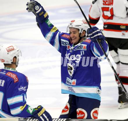 EBEL. Eishockey Bundesligal. EC VSV gegen HC Orli Znojmo.  Torjubel Nikolaus Hartl (VSV).. Villach, am 28.9.2012.
Foto: Kuess 


---
pressefotos, pressefotografie, kuess, qs, qspictures, sport, bild, bilder, bilddatenbank