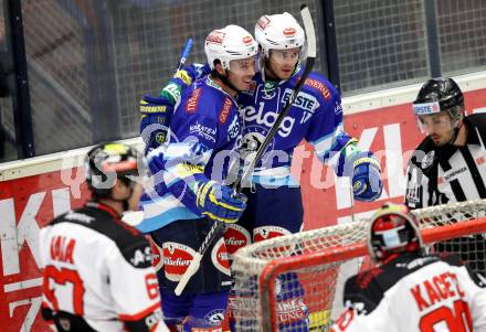 EBEL. Eishockey Bundesligal. EC VSV gegen HC Orli Znojmo. Torjubel Marco Pewal, Derek Ryan (VSV). Villach, am 28.9.2012.
Foto: Kuess 


---
pressefotos, pressefotografie, kuess, qs, qspictures, sport, bild, bilder, bilddatenbank