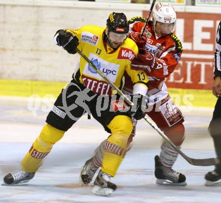 EBEL. Eishockey Bundesliga. EC KAC gegen UPC Vienna Capitals.  Tyler Spurgeon, (KAC),  Zdenek Blatny (Caps). Klagenfurt, am 30.9.2012.
Foto: Kuess 


---
pressefotos, pressefotografie, kuess, qs, qspictures, sport, bild, bilder, bilddatenbank