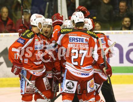 EBEL. Eishockey Bundesliga. EC KAC gegen UPC Vienna Capitals. Torjubel(KAC). Klagenfurt, am 30.9.2012.
Foto: Kuess 


---
pressefotos, pressefotografie, kuess, qs, qspictures, sport, bild, bilder, bilddatenbank