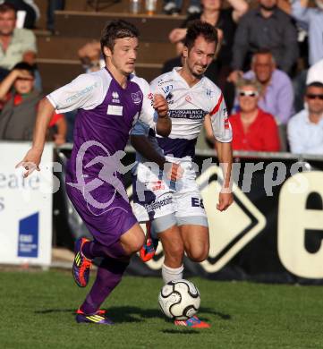 Fussball Regionalliga. SAK gegen SK Austria Klagenfurt. Marjan Kropiunik, (SAK), Hannes Eder  (Austria Klagenfurt). Klagenfurt, 6.10.2012.
Foto: Kuess
---
pressefotos, pressefotografie, kuess, qs, qspictures, sport, bild, bilder, bilddatenbank