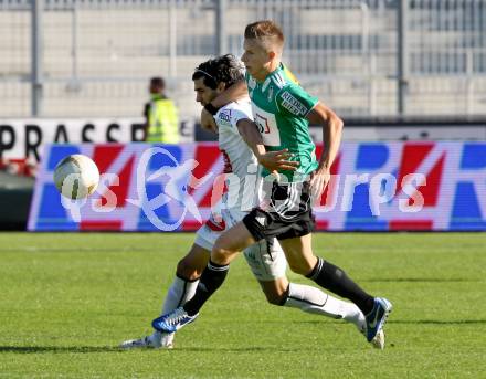 Fussball. Bundesliga. RZ Pellets WAC gegen SV Josko Ried. Jacobo Maria Ynclan Pajares,  (WAC), Hinum Thomas (Ried). Wolfsberg, 6.10.2012.
Foto: Kuess

---
pressefotos, pressefotografie, kuess, qs, qspictures, sport, bild, bilder, bilddatenbank