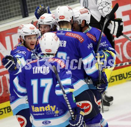 EBEL. Eishockey Bundesligal. EC VSV gegen Dornbirner Eishockey Club.  Torjubel (VSV). Villach, am 7.10.2012.
Foto: Kuess 


---
pressefotos, pressefotografie, kuess, qs, qspictures, sport, bild, bilder, bilddatenbank