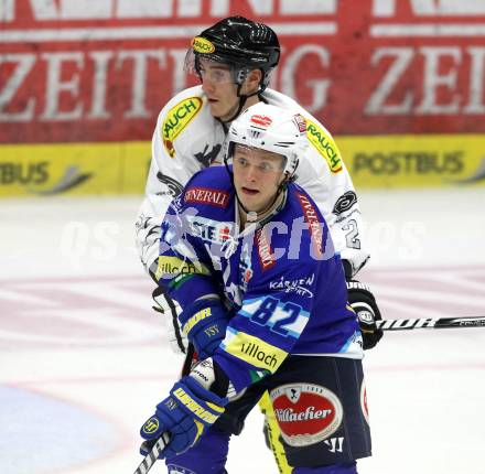 EBEL. Eishockey Bundesligal. EC VSV gegen Dornbirner Eishockey Club.  Antti Pusa, (VSV), MAGNAN-GRENIER Olivier (Dornbirn). Villach, am 7.10.2012.
Foto: Kuess 


---
pressefotos, pressefotografie, kuess, qs, qspictures, sport, bild, bilder, bilddatenbank