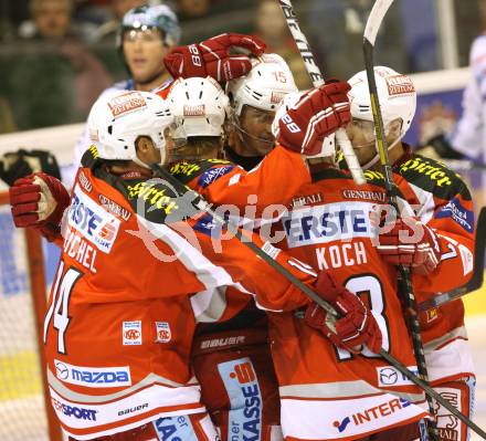 EBEL. Eishockey Bundesliga. EC KAC gegen EHC LIWEST Linz.  Torjubel (KAC). Klagenfurt, am 7.10.2012.
Foto: Kuess 


---
pressefotos, pressefotografie, kuess, qs, qspictures, sport, bild, bilder, bilddatenbank