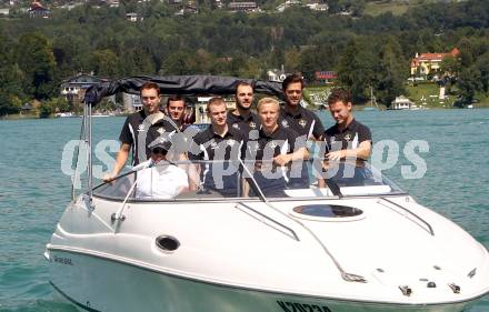 EBEL. Eishockey Bundesliga. Pressekonferenz VSV. Justin Taylor, Derek Ryan, Philippe Lamoureux, Antti Pusa, Scott Hotham, Brad Cole, John Hughes. Velden, am 14.8.2012.
Foto: Kuess
---
pressefotos, pressefotografie, kuess, qs, qspictures, sport, bild, bilder, bilddatenbank